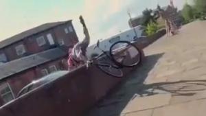 Cyclist Misses Corner