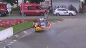 Race Car Crashes Against Fire Brigade