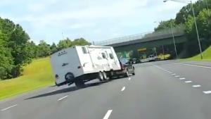 Camper Trailer Swerves And Crashes