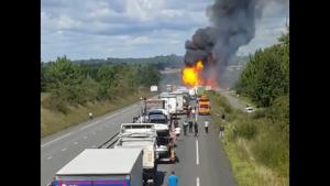 Truck On Fire Causes Fireworks