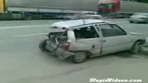 Wrecked car goes for a ride