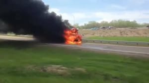 Flaming Bus Goes After Fire Truck